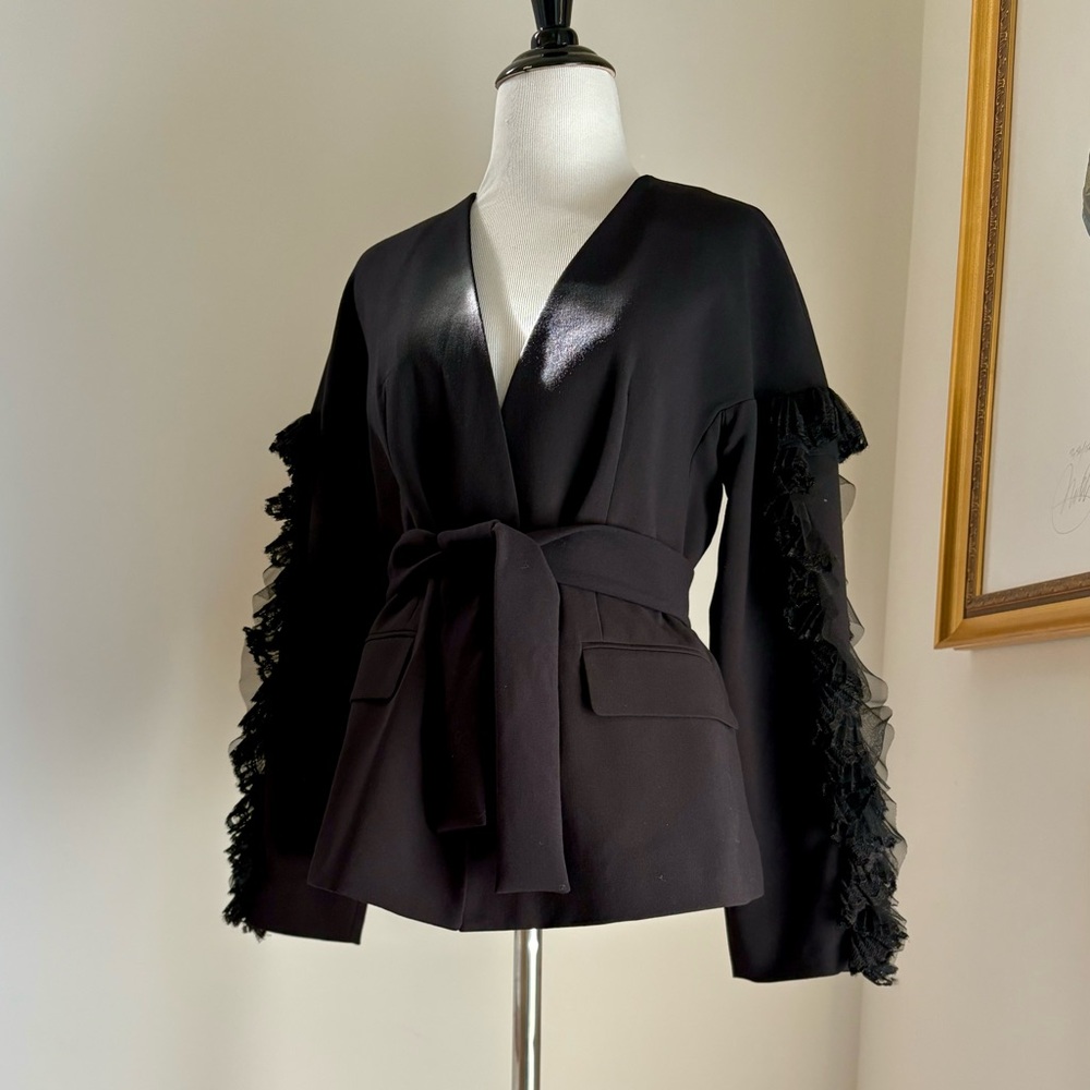 Zara Ruffled Sleeve Tie Blazer